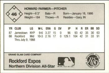 1988 Grand Slam Midwest League All-Stars #46 Howard Farmer Back
