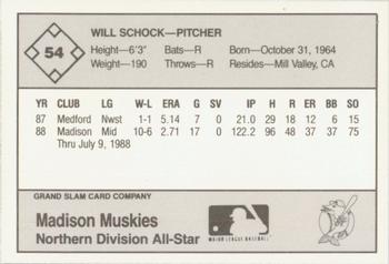 1988 Grand Slam Midwest League All-Stars #54 Will Schock Back