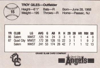 1988 Grand Slam Quad City Angels #15 Troy Giles Back
