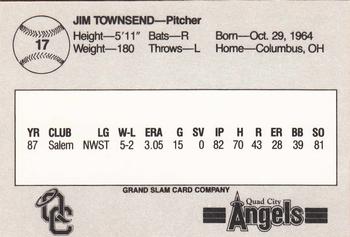 1988 Grand Slam Quad City Angels #17 Jim Townsend Back