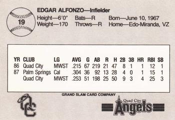 1988 Grand Slam Quad City Angels #19 Edgar Alfonzo Back