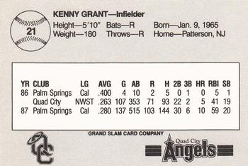 1988 Grand Slam Quad City Angels #21 Kenny Grant Back