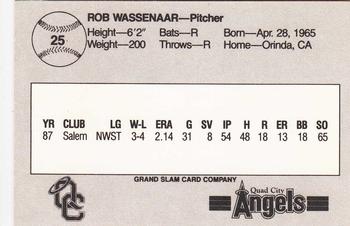 1988 Grand Slam Quad City Angels #25 Rob Wassenaar Back