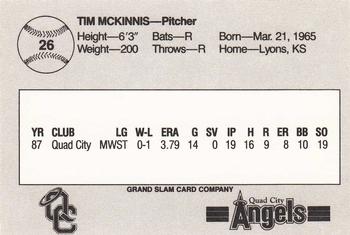 1988 Grand Slam Quad City Angels #26 Tim McKinnis Back