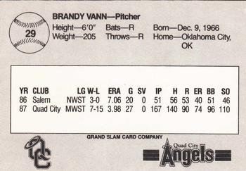 1988 Grand Slam Quad City Angels #29 Brandy Vann Back