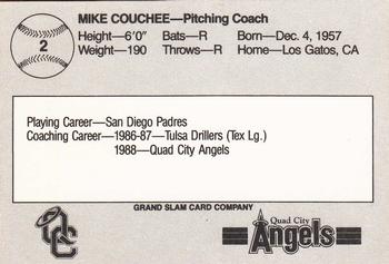 1988 Grand Slam Quad City Angels #2 Mike Couchee Back