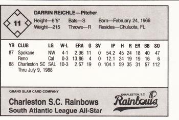 1988 Grand Slam South Atlantic League All-Stars #11 Darrin Reichle Back