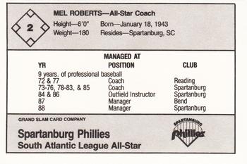 1988 Grand Slam South Atlantic League All-Stars #2 Mel Roberts Back