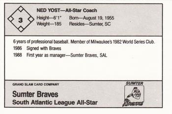 1988 Grand Slam South Atlantic League All-Stars #3 Ned Yost Back