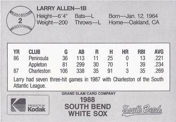 1988 Grand Slam South Bend White Sox #2 Larry Allen Back
