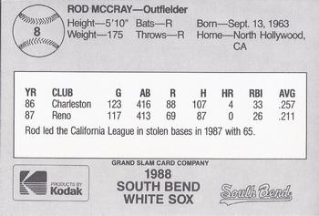 1988 Grand Slam South Bend White Sox #8 Rodney McCray Back