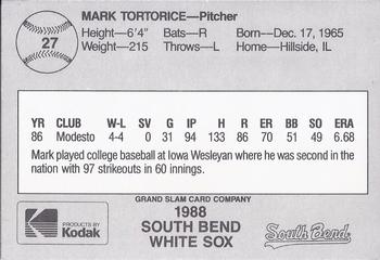 1988 Grand Slam South Bend White Sox #27 Mark Tortorice Back
