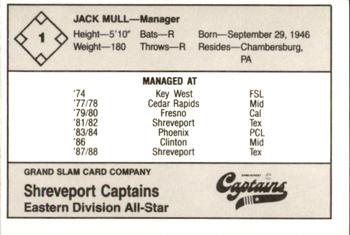1988 Grand Slam Texas League All-Stars #1 Jack Mull Back