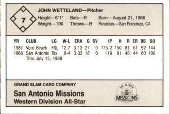 1988 Grand Slam Texas League All-Stars #7 John Wetteland Back