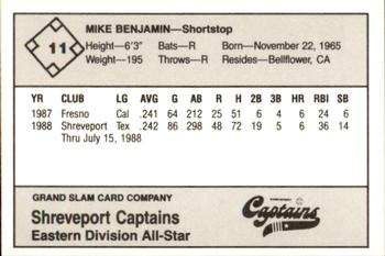 1988 Grand Slam Texas League All-Stars #11 Mike Benjamin Back