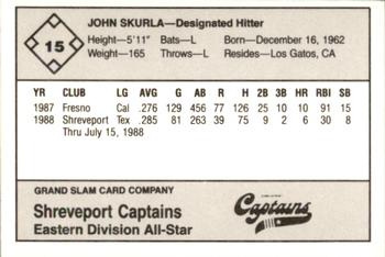 1988 Grand Slam Texas League All-Stars #15 John Skurla Back