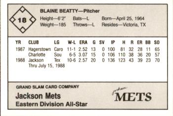 1988 Grand Slam Texas League All-Stars #18 Blaine Beatty Back