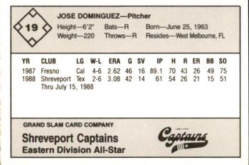 1988 Grand Slam Texas League All-Stars #19 Jose Dominguez Back