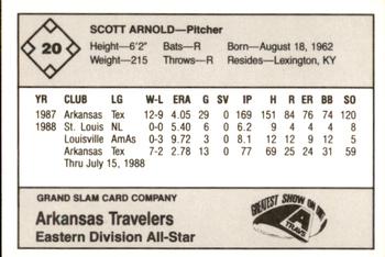 1988 Grand Slam Texas League All-Stars #20 Scott Arnold Back