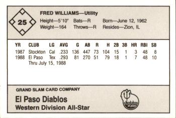 1988 Grand Slam Texas League All-Stars #25 Fred Williams Back
