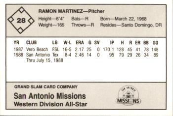 1988 Grand Slam Texas League All-Stars #28 Ramon Martinez Back