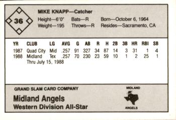 1988 Grand Slam Texas League All-Stars #36 Mike Knapp Back
