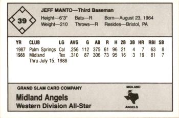 1988 Grand Slam Texas League All-Stars #39 Jeff Manto Back
