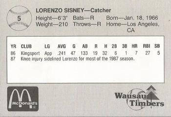 1988 Grand Slam Wausau Timbers #5 Lorenzo Sisney Back
