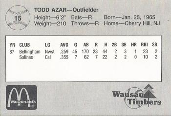 1988 Grand Slam Wausau Timbers #15 Todd Azar Back