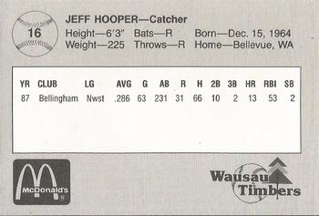 1988 Grand Slam Wausau Timbers #16 Jeff Hooper Back