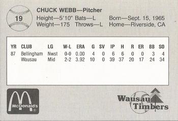 1988 Grand Slam Wausau Timbers #19 Chuck Webb Back