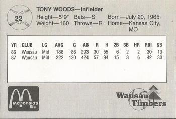 1988 Grand Slam Wausau Timbers #22 Tony Woods Back