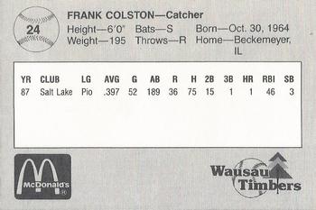 1988 Grand Slam Wausau Timbers #24 Frank Colston Back