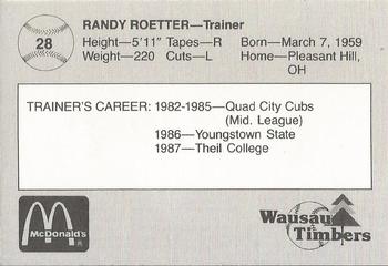 1988 Grand Slam Wausau Timbers #28 Randy Roetter Back