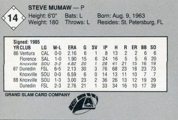 1989 Grand Slam Arkansas Travelers #14 Steve Mumaw Back