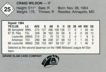 1989 Grand Slam Arkansas Travelers #25 Craig Wilson Back