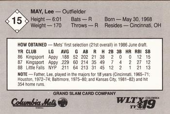 1989 Grand Slam Columbia Mets #15 Lee May Jr. Back