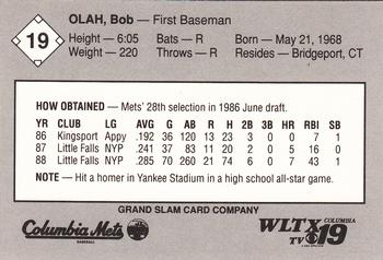 1989 Grand Slam Columbia Mets #19 Bob Olah Back
