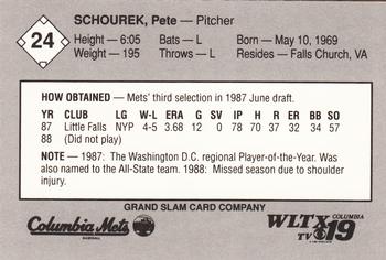1989 Grand Slam Columbia Mets #24 Pete Schourek Back