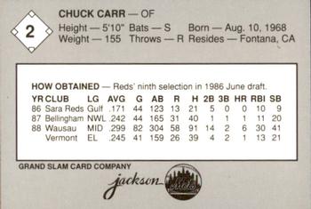 1989 Grand Slam Jackson Mets #2 Chuck Carr Back