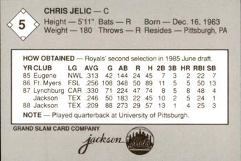 1989 Grand Slam Jackson Mets #5 Chris Jelic Back