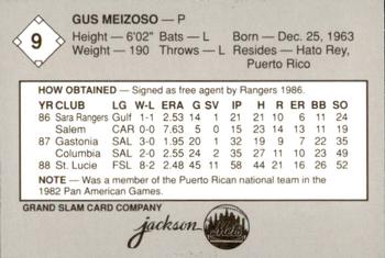 1989 Grand Slam Jackson Mets #9 Gus Meizoso Back