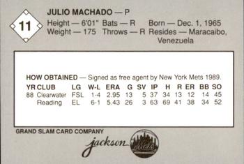 1989 Grand Slam Jackson Mets #11 Julio Machado Back