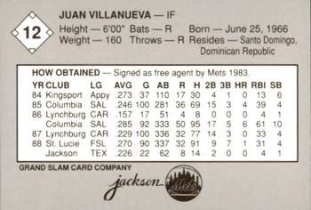 1989 Grand Slam Jackson Mets #12 Juan Villanueva Back