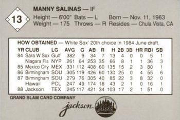 1989 Grand Slam Jackson Mets #13 Manny Salinas Back