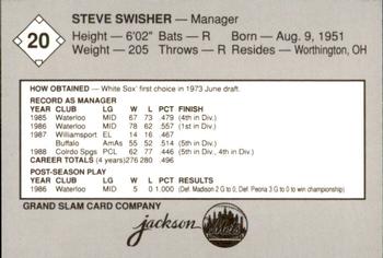 1989 Grand Slam Jackson Mets #20 Steve Swisher Back
