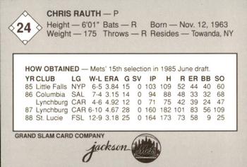 1989 Grand Slam Jackson Mets #24 Chris Rauth Back