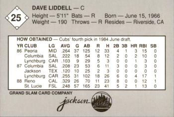1989 Grand Slam Jackson Mets #25 Dave Liddell Back