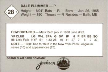 1989 Grand Slam Jackson Mets #28 Dale Plummer Back