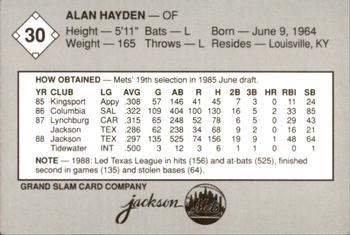 1989 Grand Slam Jackson Mets #30 Alan Hayden Back